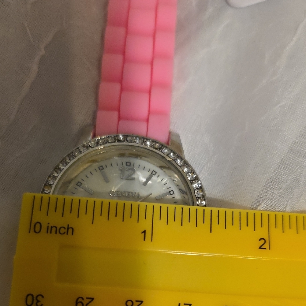 Geneva Quartz Watch with Pink Strap and Rhinestone Bezel - Picture 7 of 9
